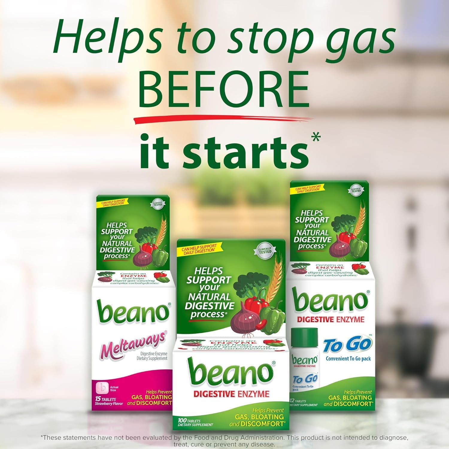 Digestive Enzyme, Preventive Gas Relief for Adults, Helps Prevent Gas & Bloating, 150 Tablets