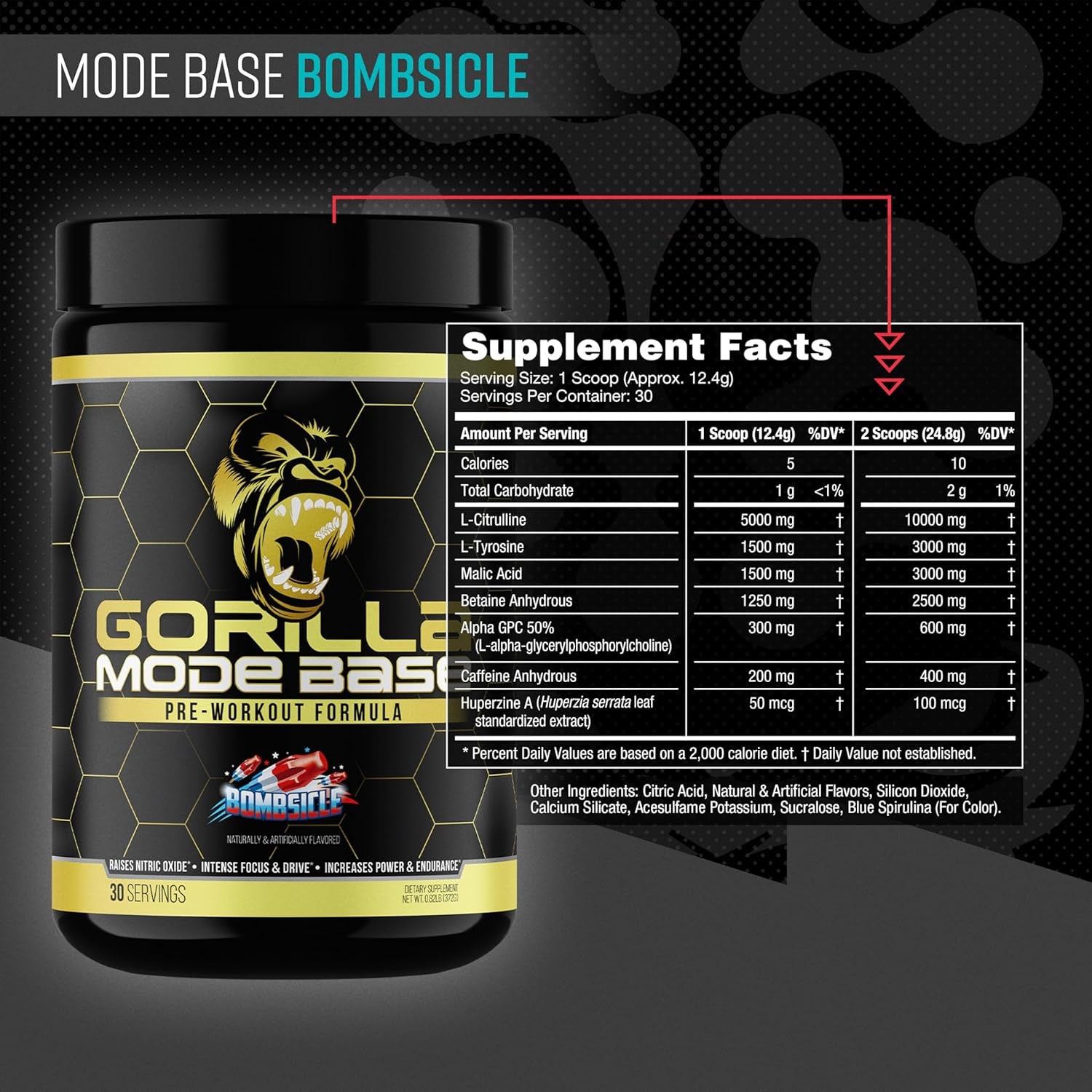 Base Pre Workout - Raises Nitric Oxide Intense Focus & Drive Endurance Power - L-Citrulline, L-Tyrosine, Betaine, Alpha-Gpc, Caffeine, Huperzine a - 360 Grams (Bombsicle)
