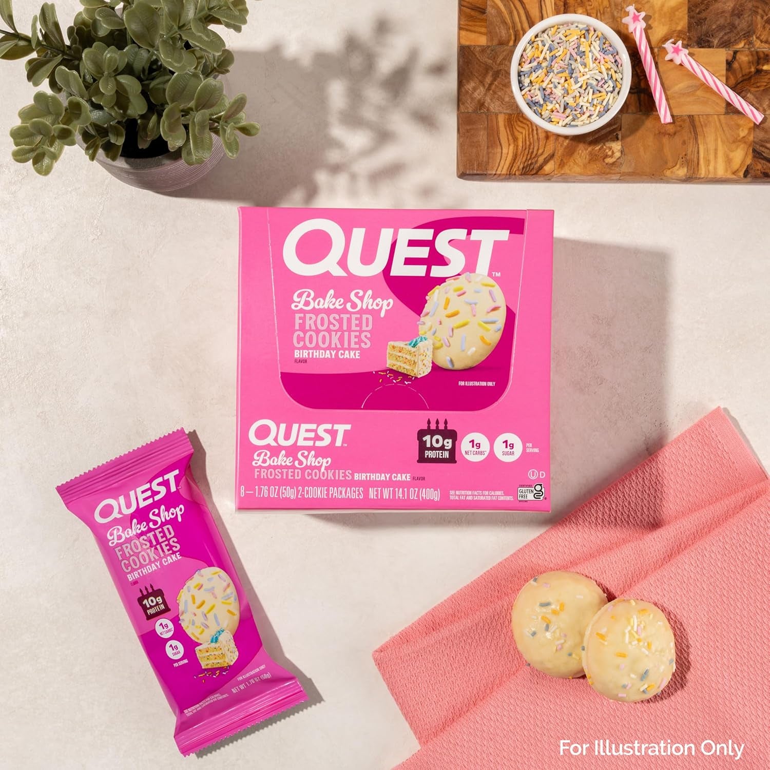 Nutrition Frosted Cookies Twin Pack, Birthday Cake, 1G Sugar, 10G Protein, 2G Net Carbs, Gluten Free, 8 Count(Pack of 1)