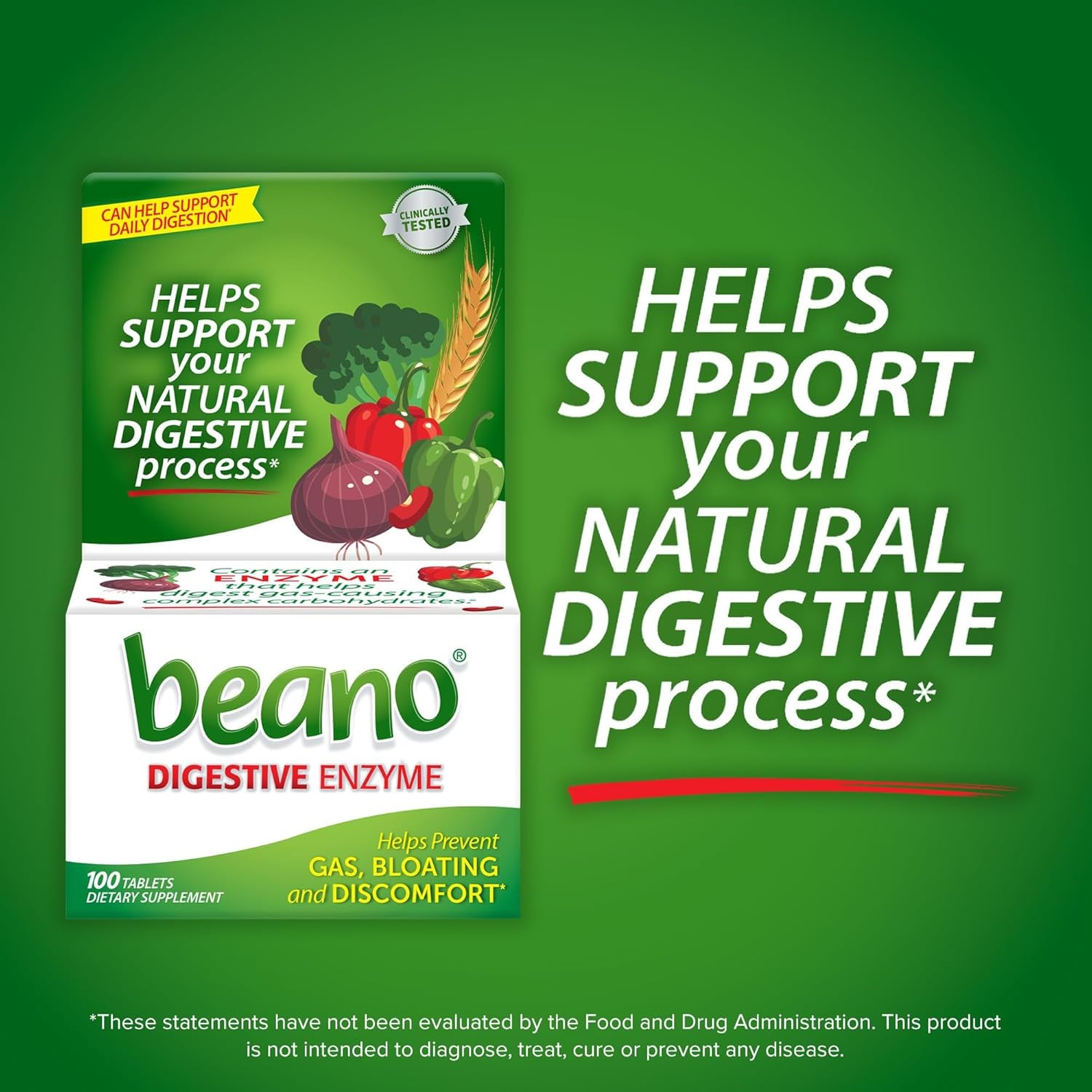 Digestive Enzyme, Preventive Gas Relief for Adults, Helps Prevent Gas & Bloating, 150 Tablets