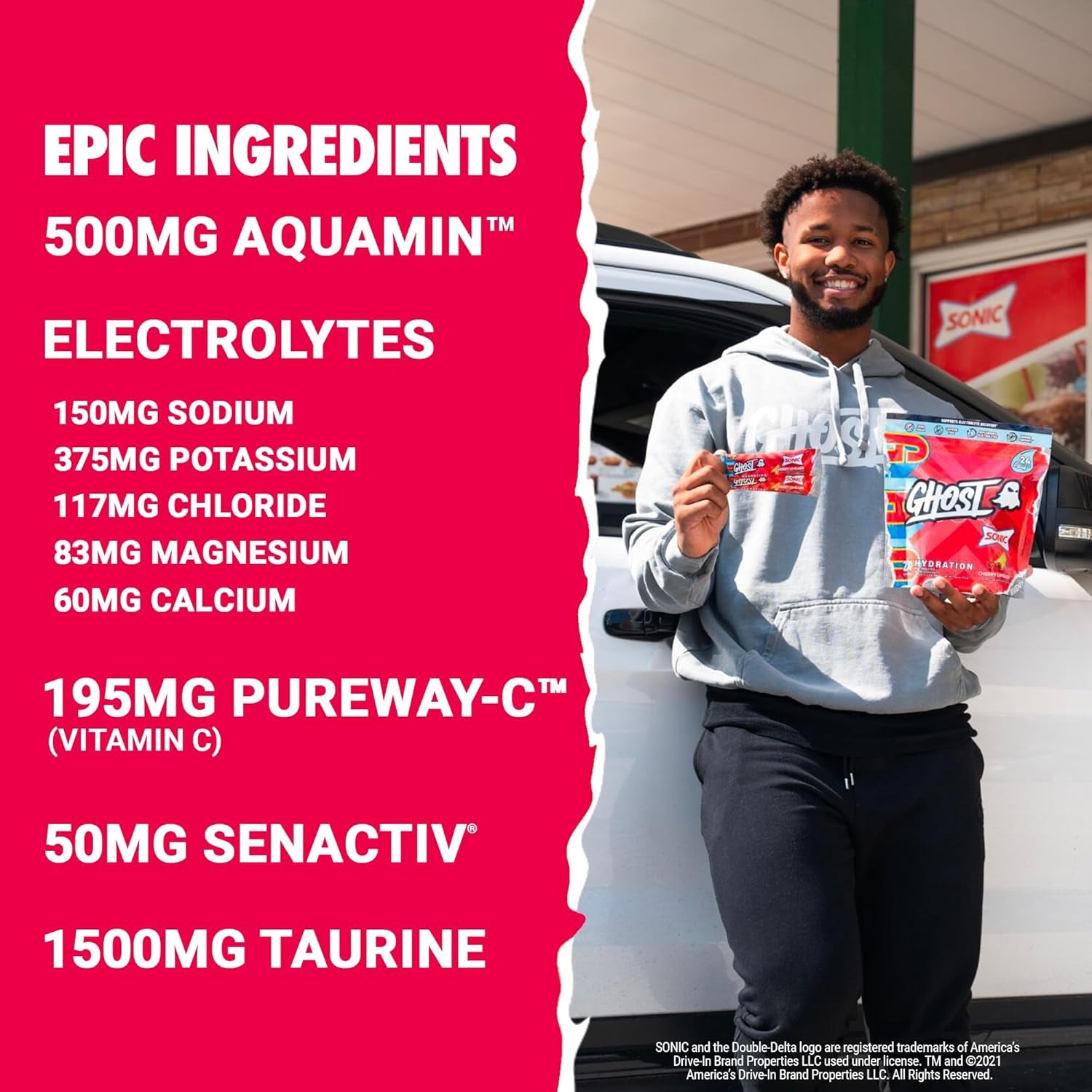 Hydration Packets, Sonic Cherry Limeade, 24 Sticks, Electrolyte Powder - Drink Mix Supplement with Magnesium, Potassium, Calcium, Vitamin C - Vegan Friendly, Free of Soy, Sugar & Gluten