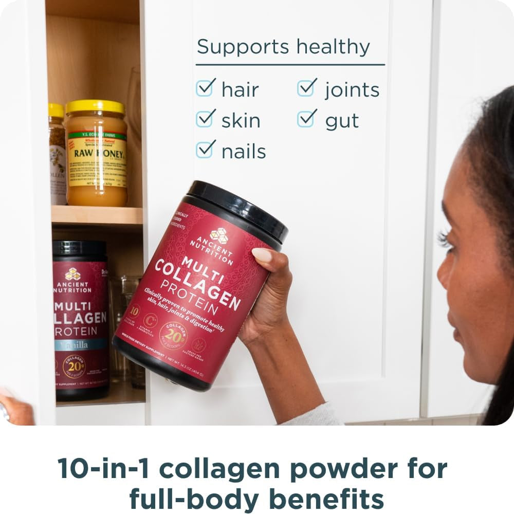 Collagen Peptides Powder, Multi Collagen Protein, Women & Men, Vitamin C, Probiotics, Hydrolyzed Collagen, Supports Skin, Joints, Gut Health, Unflavored, 40 Servings