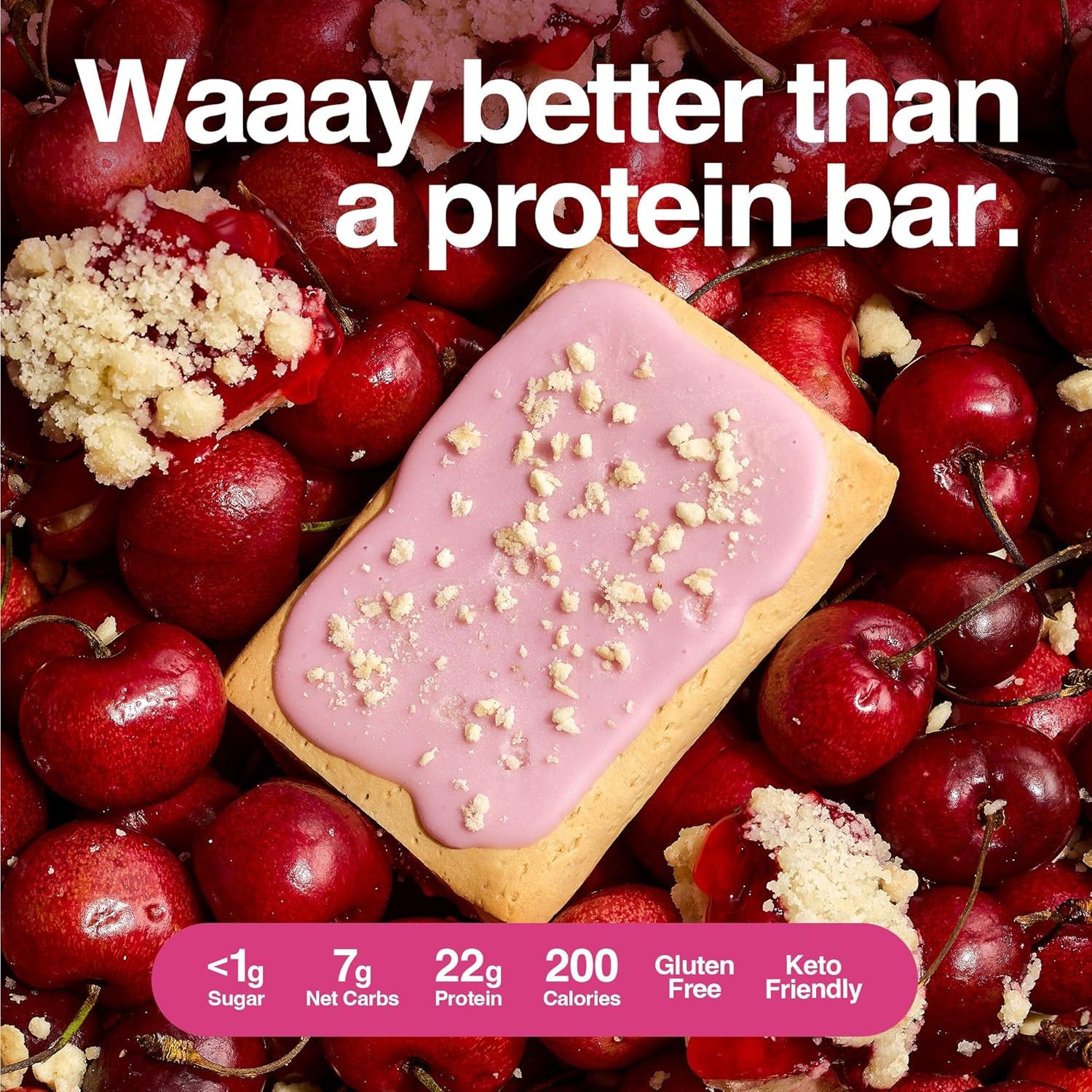 22G Protein Pastry+ Cherry, Low Carb Meal Replacement Bar - Low Glycemic, Gluten Free Protien Snacks - Healthy Keto Snack Box 8 Zero Sugar Energy Bars - Bariatric Diabetic Friendly