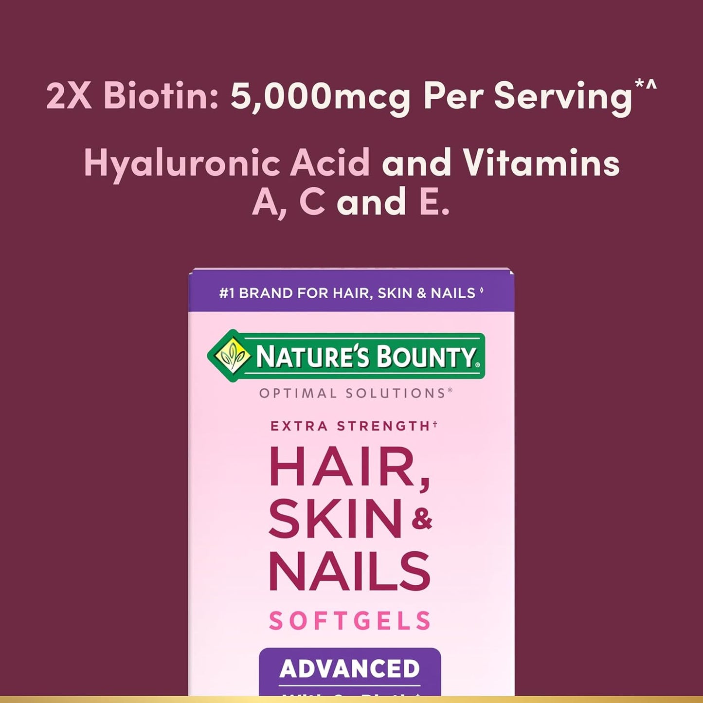 Advanced Hair, Skin & Nails, Argan-Infused Vitamin Supplement with Biotin and Hyaluronic Acid, 150 Rapid Release Softgels, 50 Total Servings