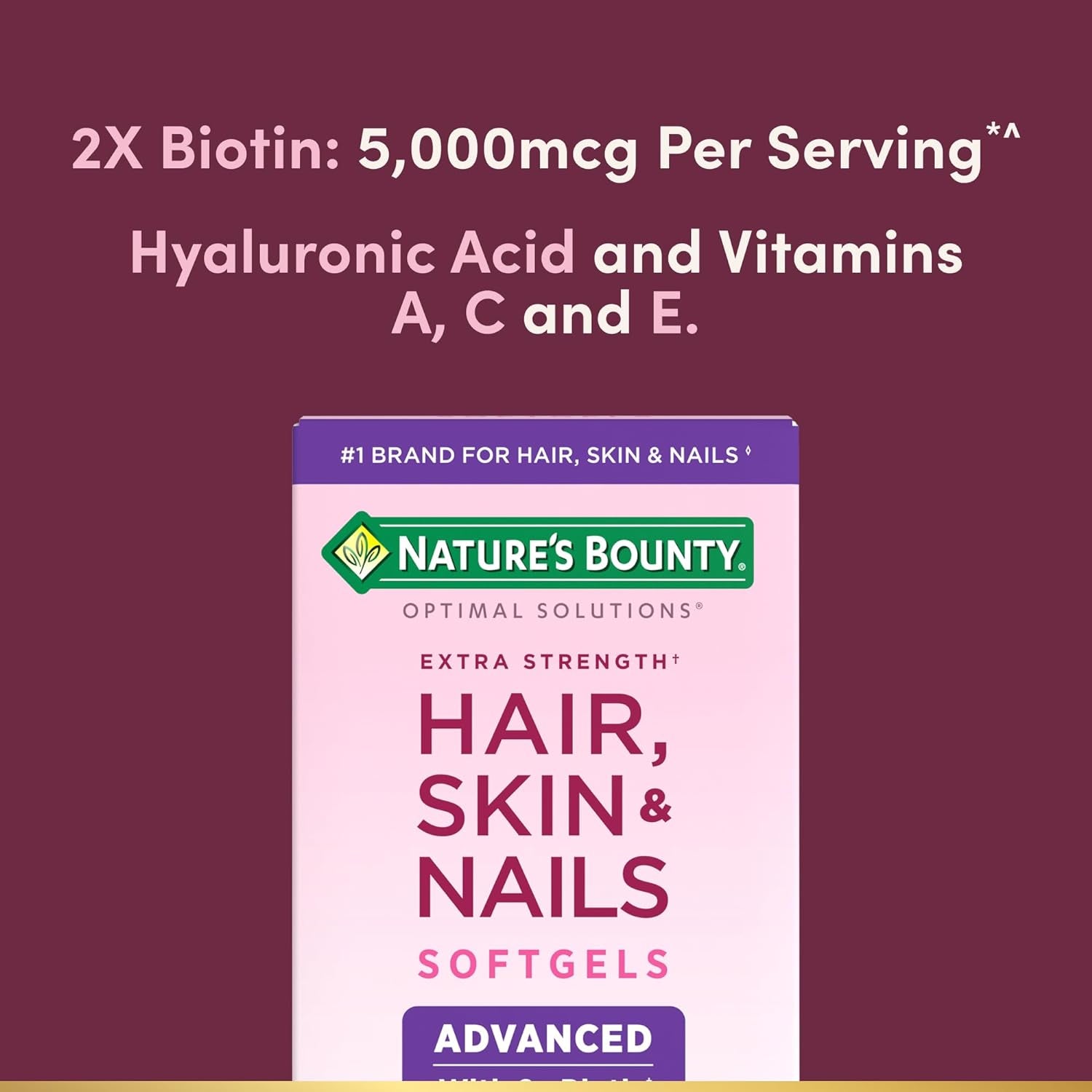 Advanced Hair, Skin & Nails, Argan-Infused Vitamin Supplement with Biotin and Hyaluronic Acid, 150 Rapid Release Softgels, 50 Total Servings