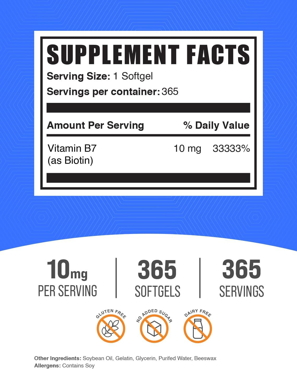 .Com Biotin 10000Mcg Softgels - Vitamin B7, Biotin Vitamins for Hair, Skin and Nails, Biotin Supplement - Gluten Free, 1 Softgel per Serving, 365 Count (Pack of 1)