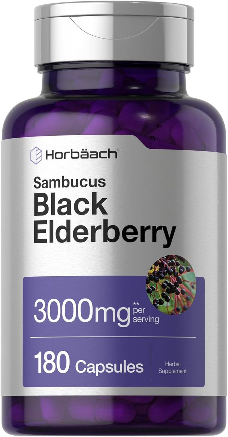 Black Elderberry | 3000Mg Capsules | 180 Count | Non-Gmo, Gluten Free | Sambucus Extract Supplement