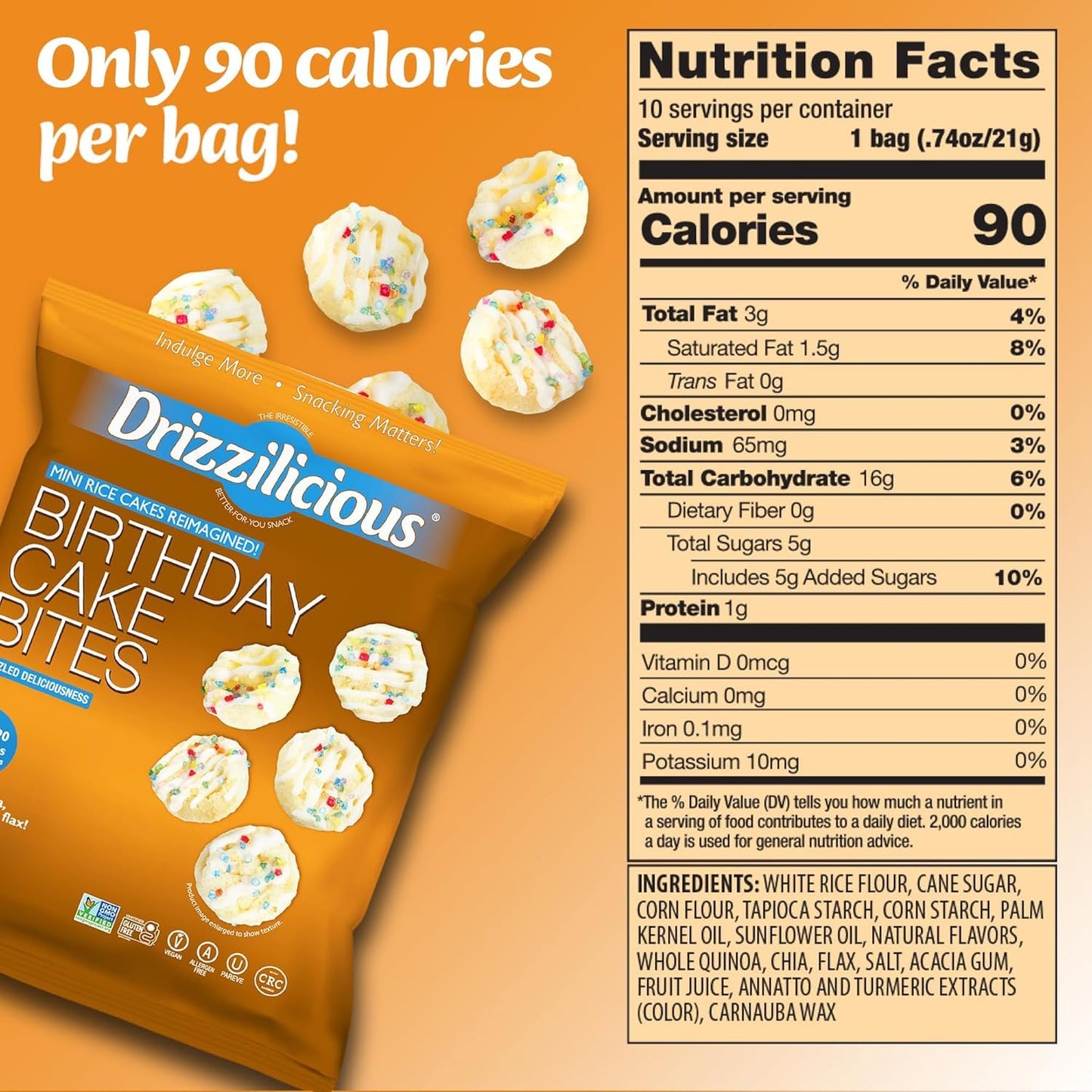 Mini Rice Cakes Variety Pack - Rice Crisps, Healthy Snack for Adults and Kids, Flavored Rice Cakes, Vegan, Gluten Free, Allergen Free, Only 90 Calories per Bag - .74 Oz (Pack of 32)