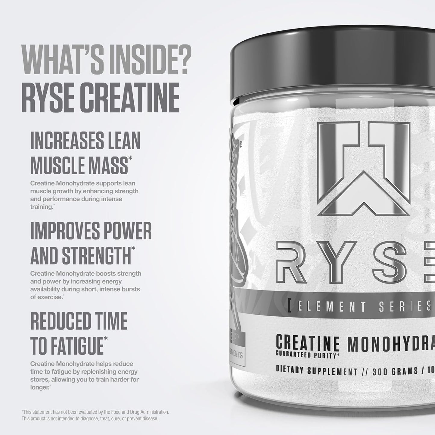 RYSE Creatine Monohydrate Powder - Unflavored - Supports Men & Women Lean Muscle Growth, Strength, Power, and Endurance - Helps Reduce Fatigue and Improve Workout Recovery - 60 Servings