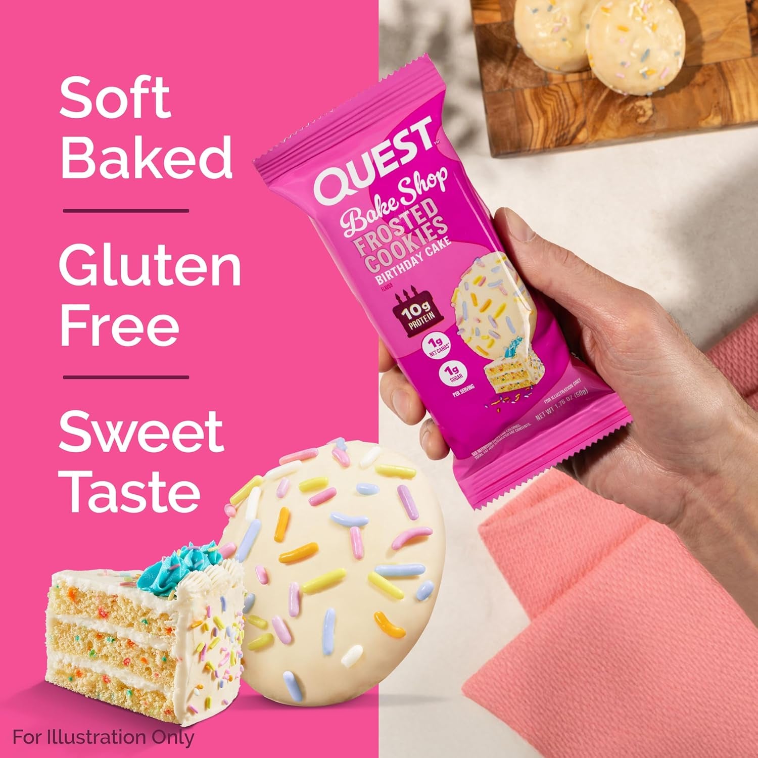 Nutrition Frosted Cookies Twin Pack, Birthday Cake, 1G Sugar, 10G Protein, 2G Net Carbs, Gluten Free, 8 Count(Pack of 1)