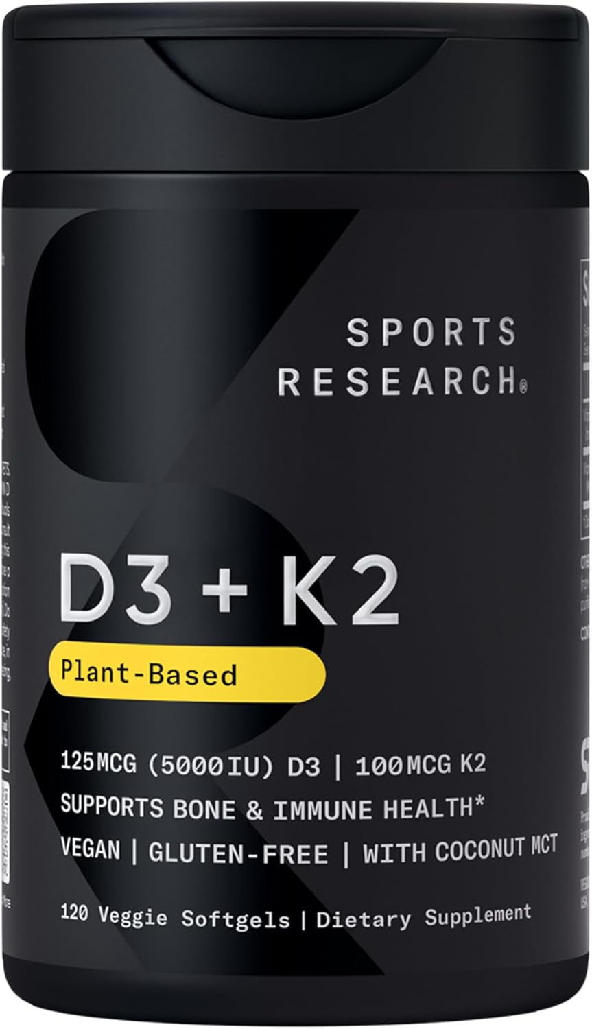 Vitamin D3 with K2 Softgels - Plant Based K2 & Vegan D3 5000Iu with Coconut MCT Oil - Vegan Certified, Soy & Gluten Free - 120 Count