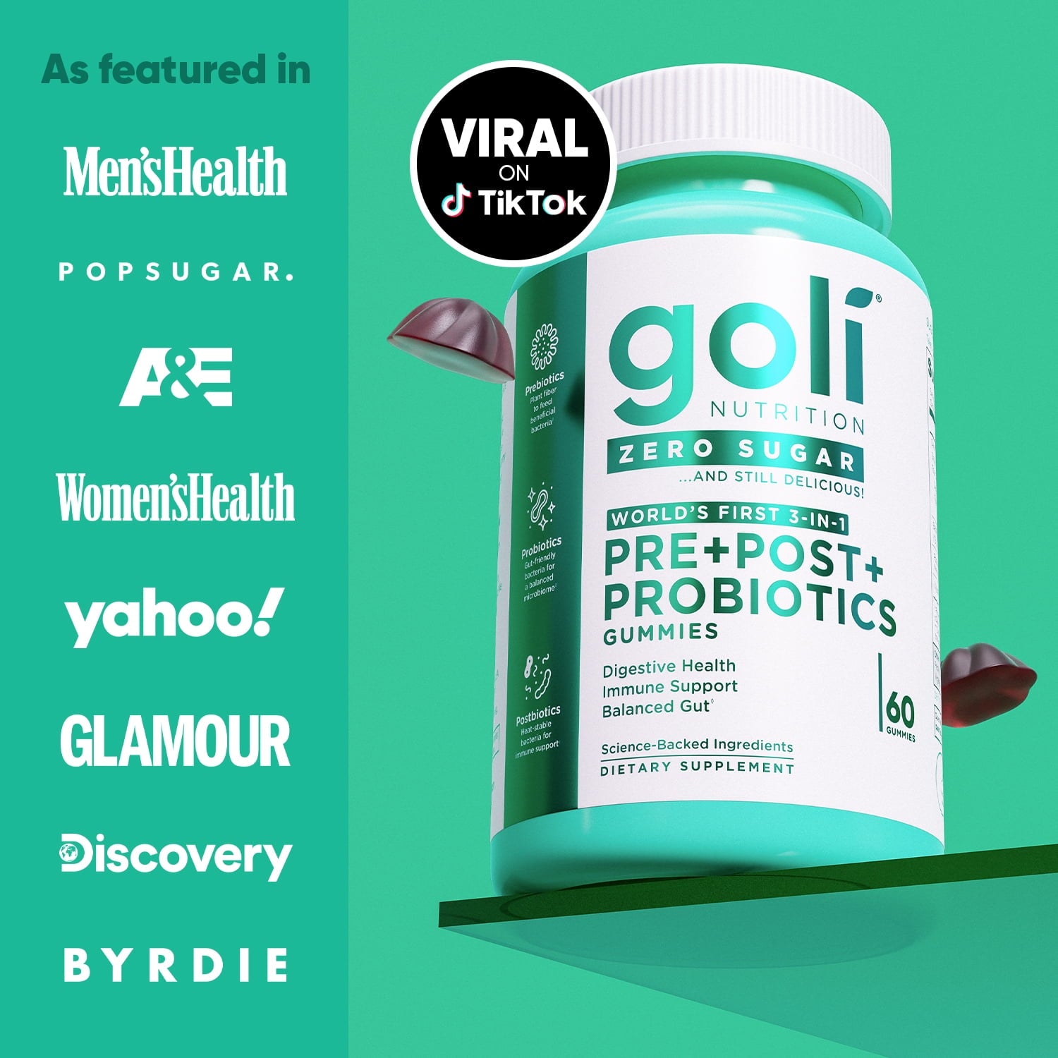 Goli Nutrition Pre-Post-Probiotic Zero Sugar Gummies