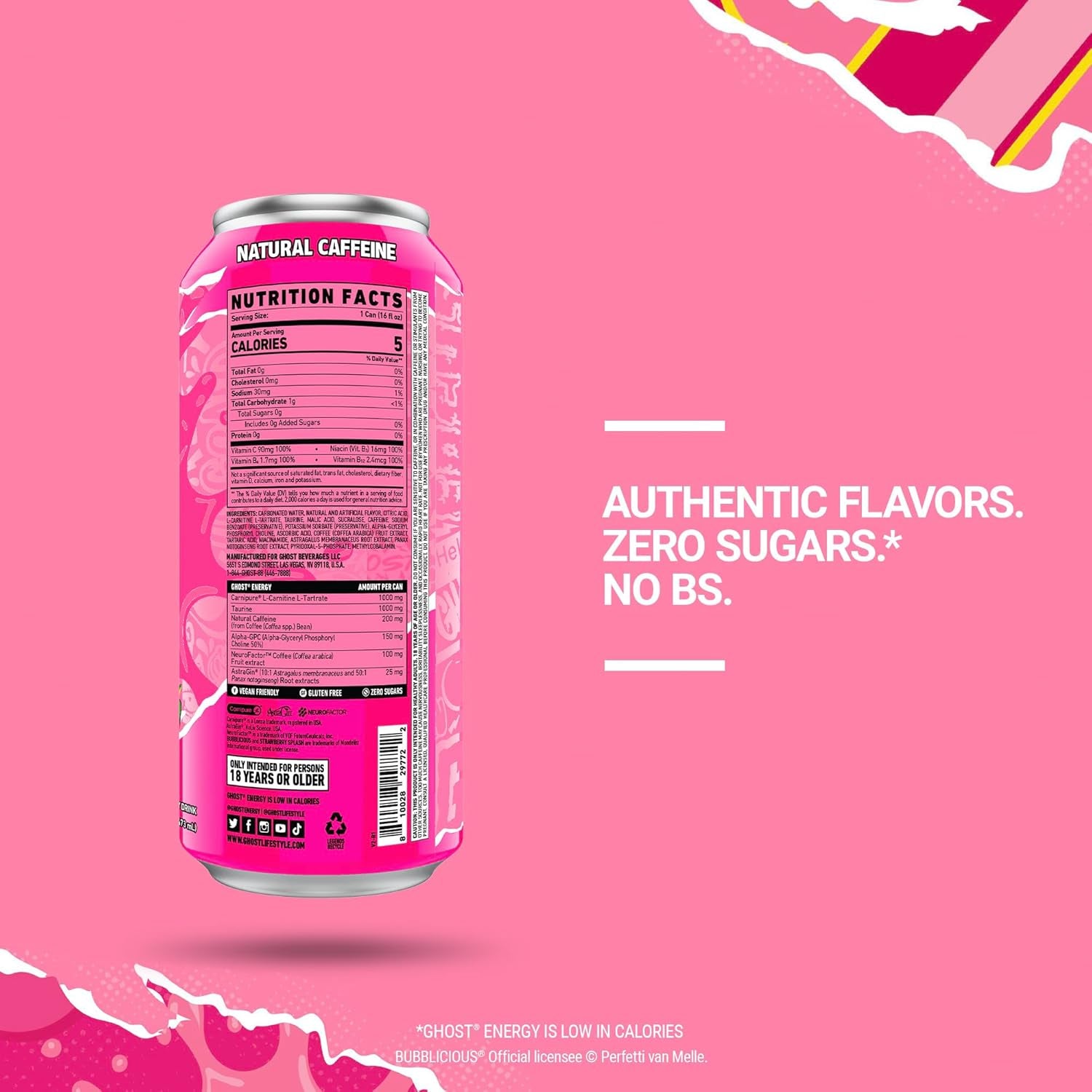 Ghost Energy Drinks - Bubblicious Strawberry Splash