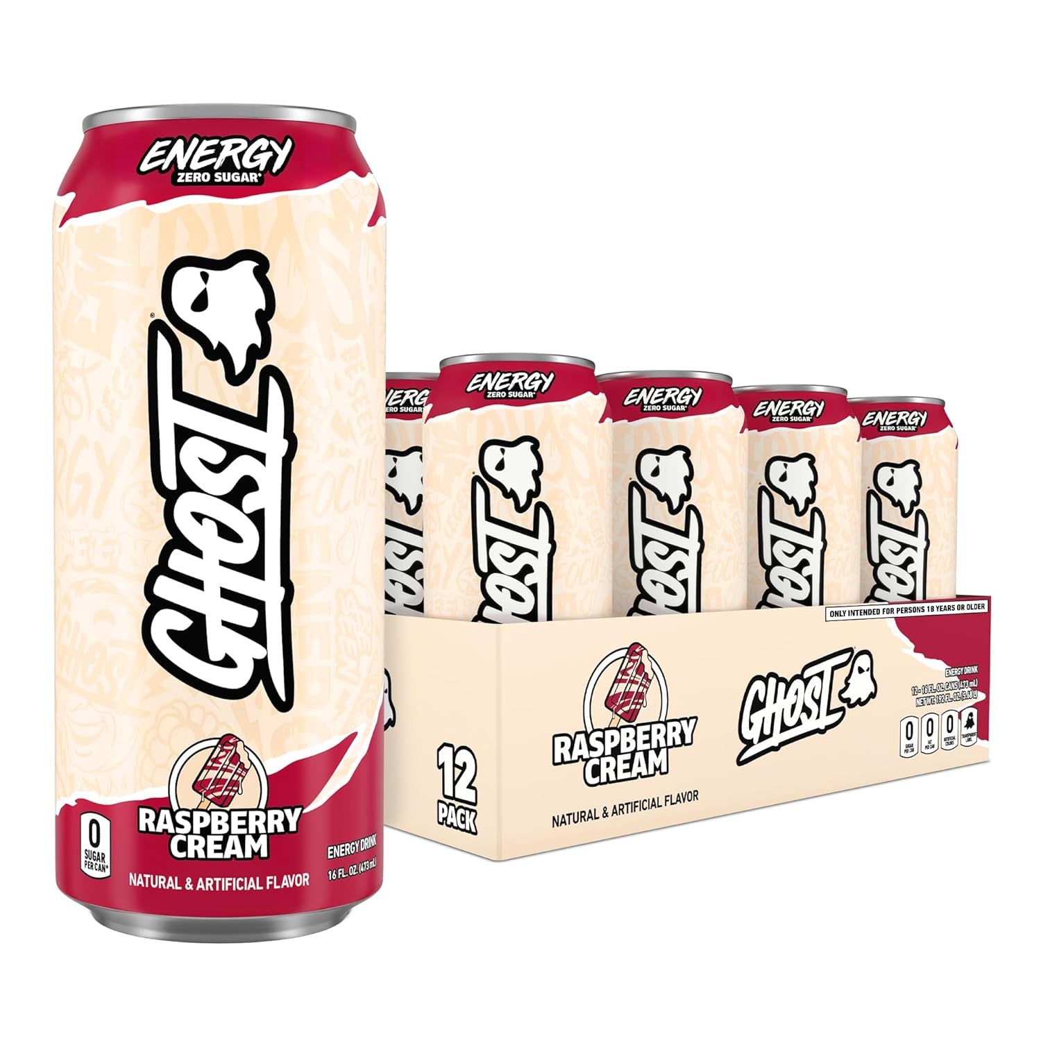 Energy Drink - 12-Pack, Raspberry Cream, 16Oz Cans - Energy & Focus & No Artificial Colors - 200Mg of Natural Caffeine, L-Carnitine & Taurine - Gluten-Free & Vegan