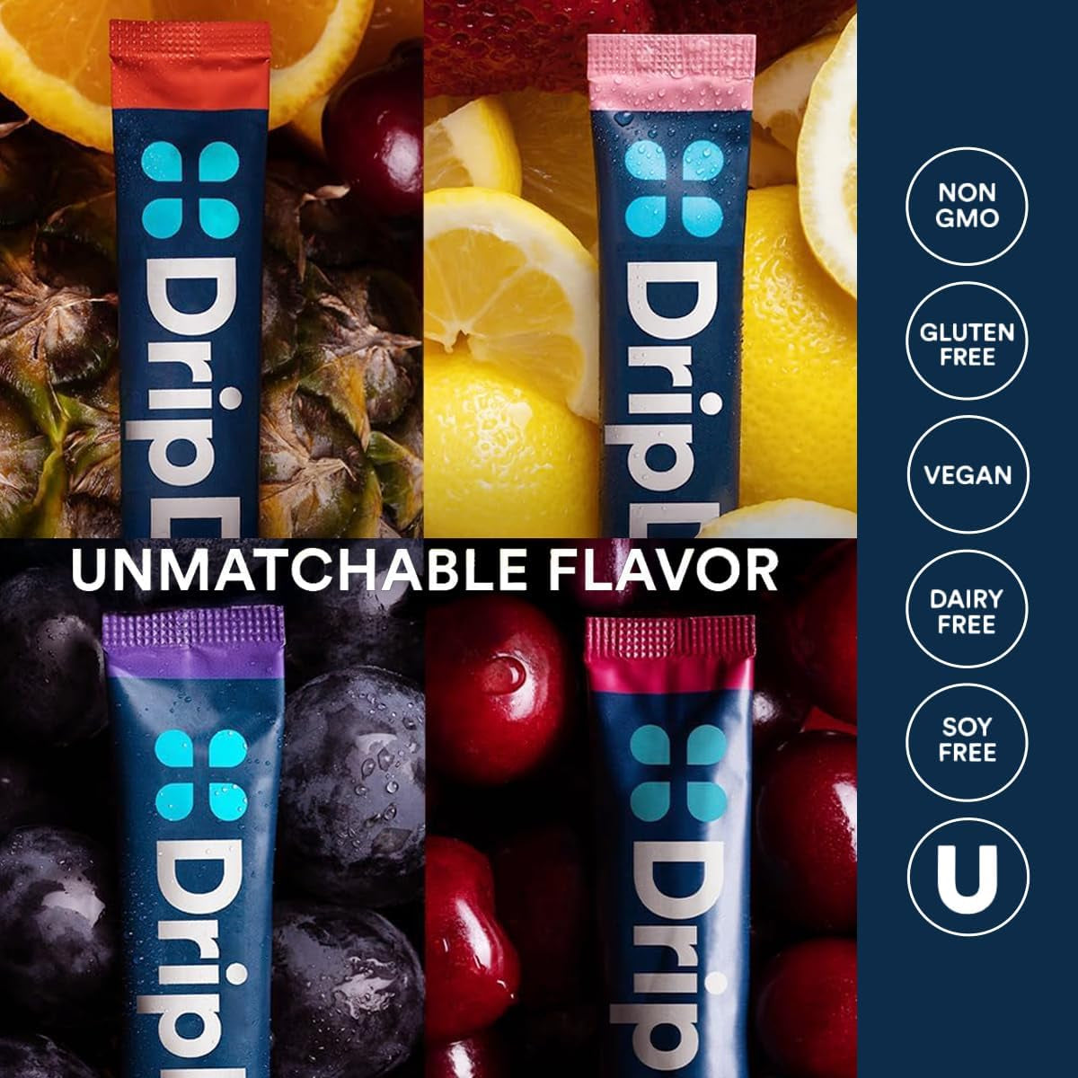 Hydration Packets - Juicy Variety Pack - Single Serve Electrolytes Powder Drink Mix - Grape, Fruit Punch, Strawberry Lemonade, Cherry - Non-Gmo, Gluten Free, Vegan - 32 Sticks