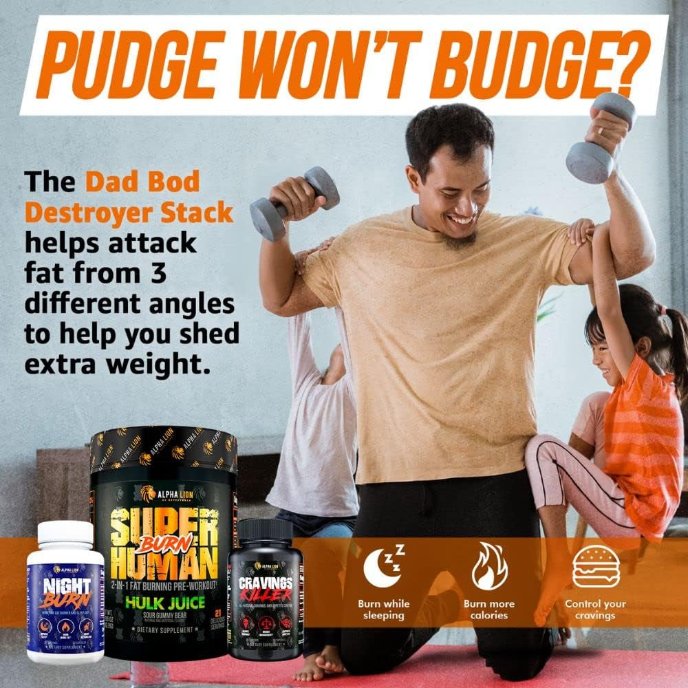 Alpha Lion Dad Bod Destroyer Stack – Superhuman Burn (Sour Gummy Bear) + Cravings Killer + Night Burn