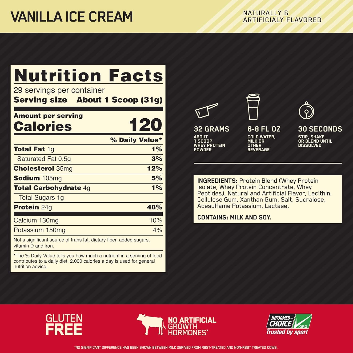 100% Whey Gold Standard, Vanilla Ice Cream, 2 Pound