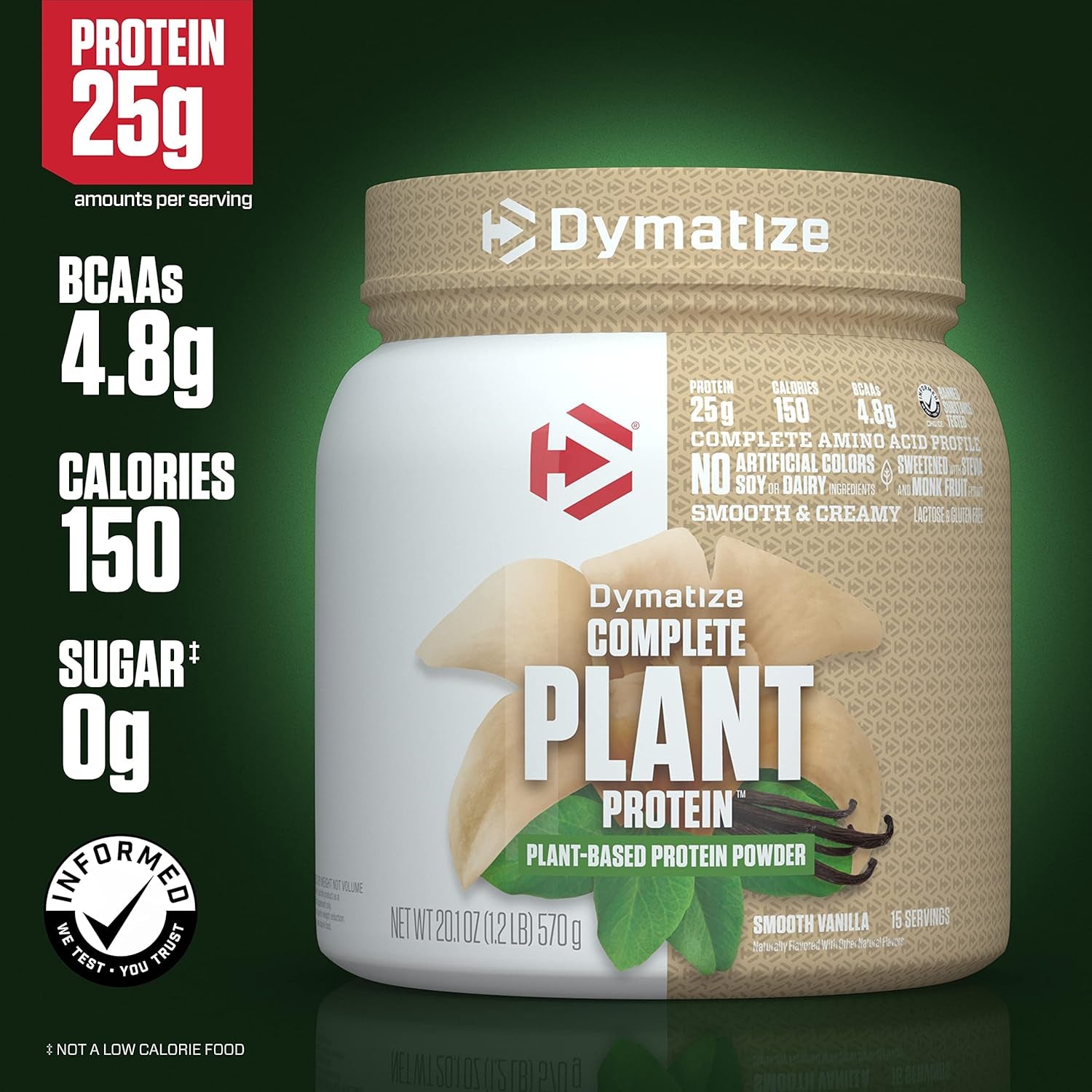 Vegan Plant Protein, Smooth Vanilla, 25G Protein, 4.8G Bcaas, Complete Amino Acid Profile, 15 Servings