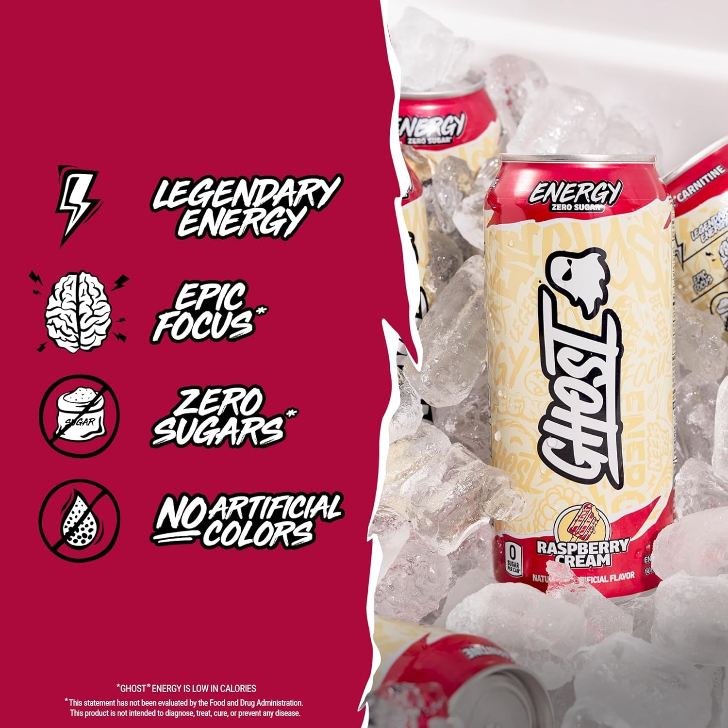 Energy Drink - 12-Pack, Raspberry Cream, 16Oz Cans - Energy & Focus & No Artificial Colors - 200Mg of Natural Caffeine, L-Carnitine & Taurine - Gluten-Free & Vegan