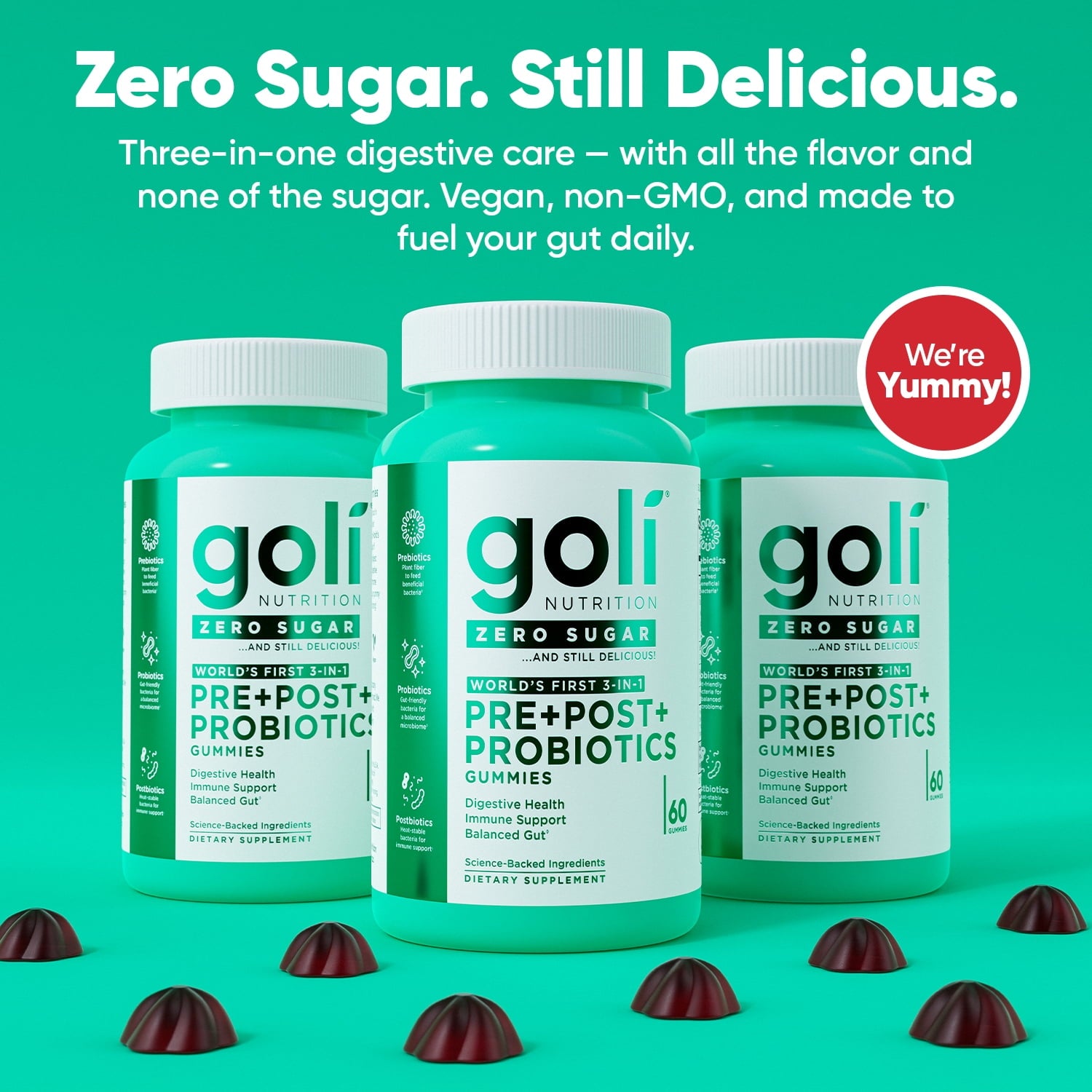 Goli Nutrition Pre-Post-Probiotic Zero Sugar Gummies