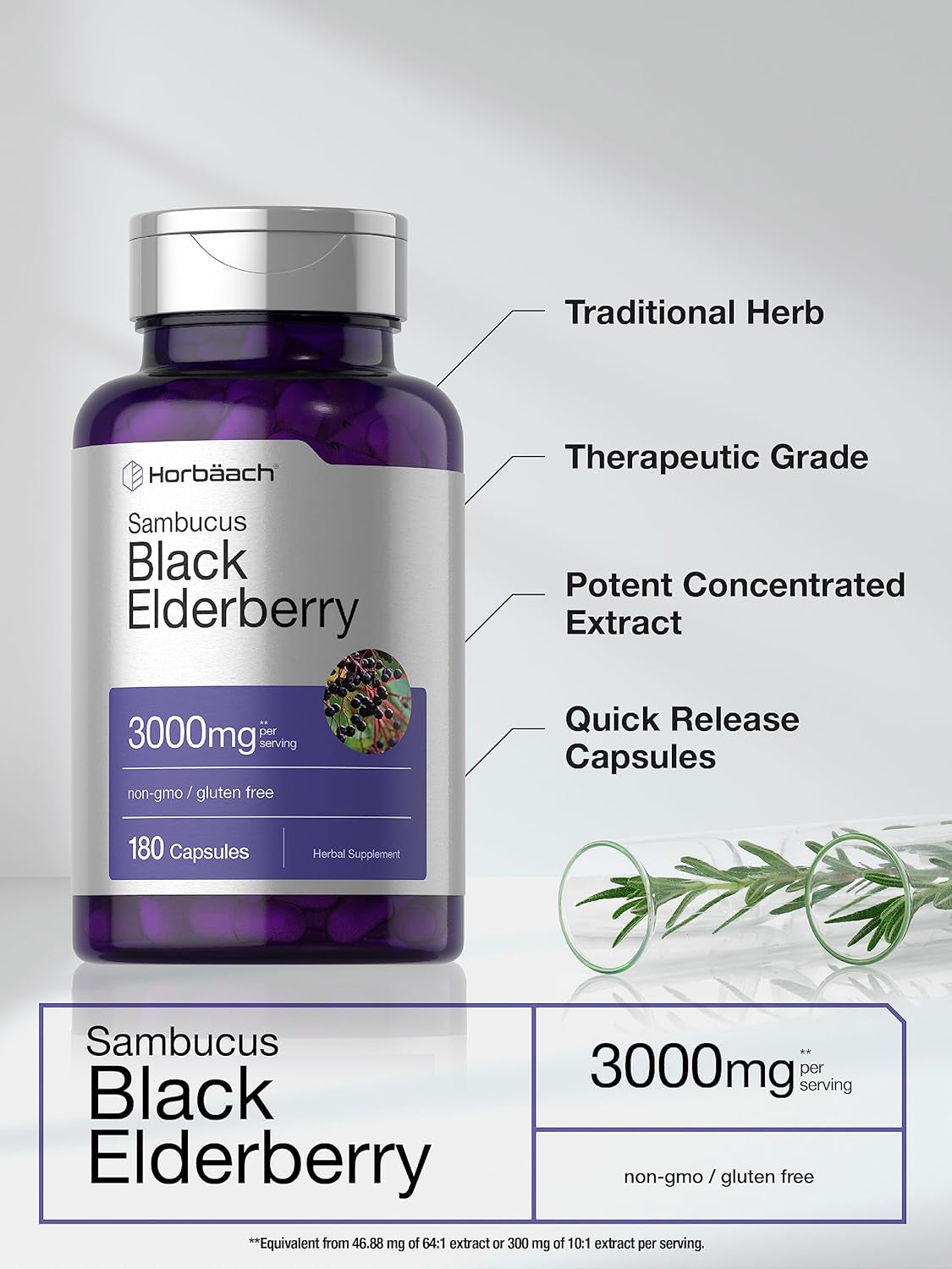 Black Elderberry | 3000Mg Capsules | 180 Count | Non-Gmo, Gluten Free | Sambucus Extract Supplement