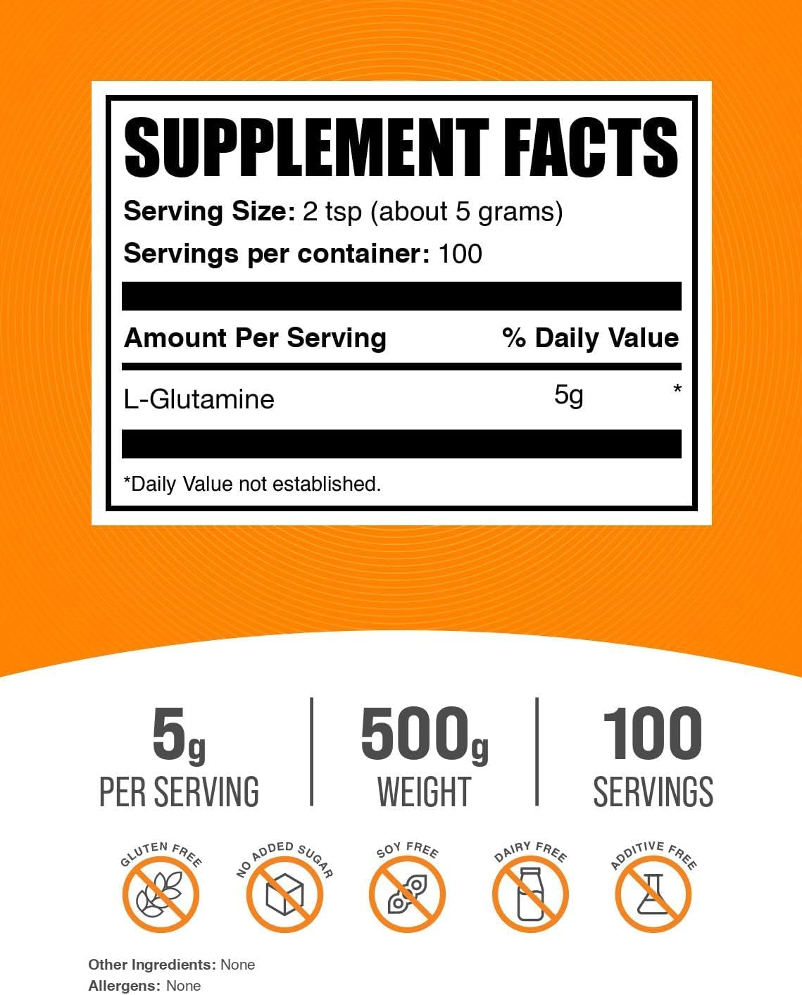 .Com L-Glutamine Powder - Glutamine Supplement, for Recovery & Gut Health - Unflavored & Gluten Free, 5G (5000Mg) per Serving, 500G (1.1 Lbs) (Pack of 1)