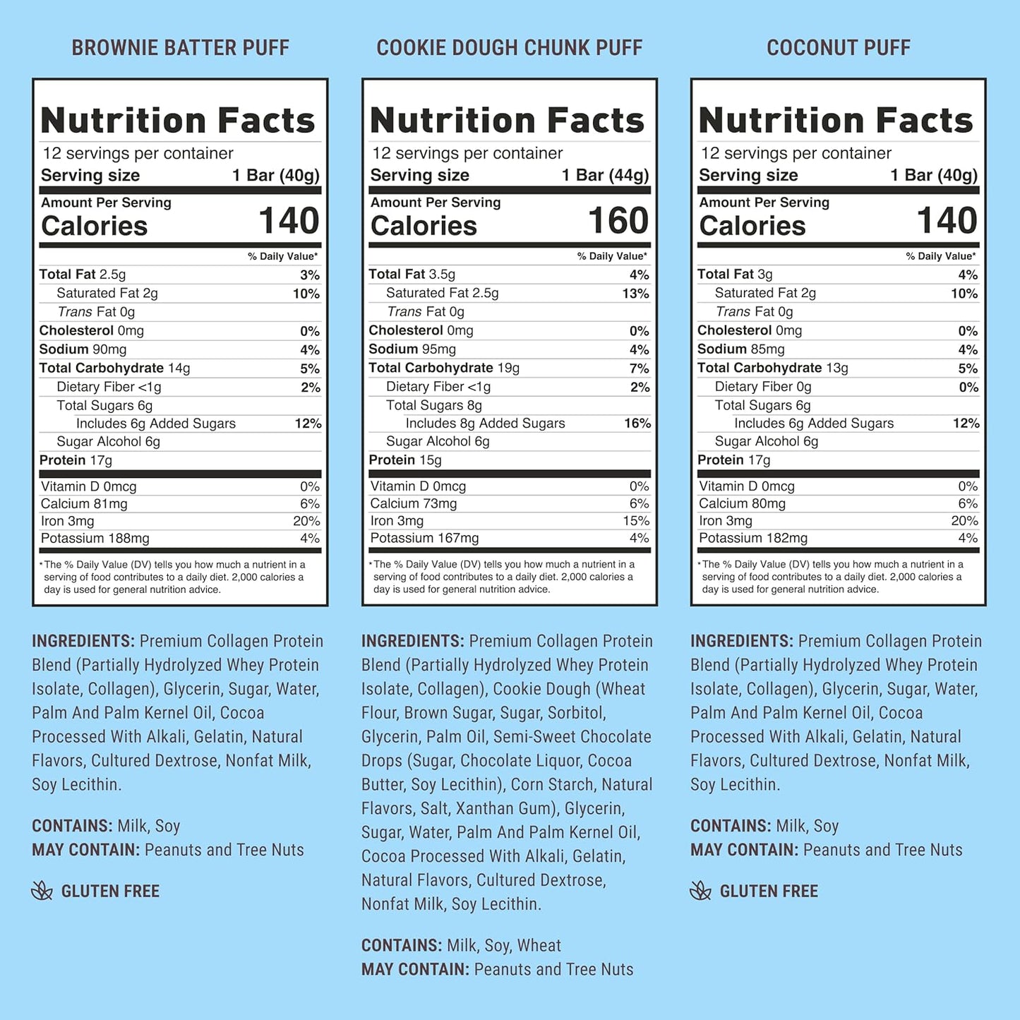 , Puff Protein Bars, Variety Pack, Collagen, On-The-Go Snacks, Breakfast Bar, Mixed Sampler, 12 Pack