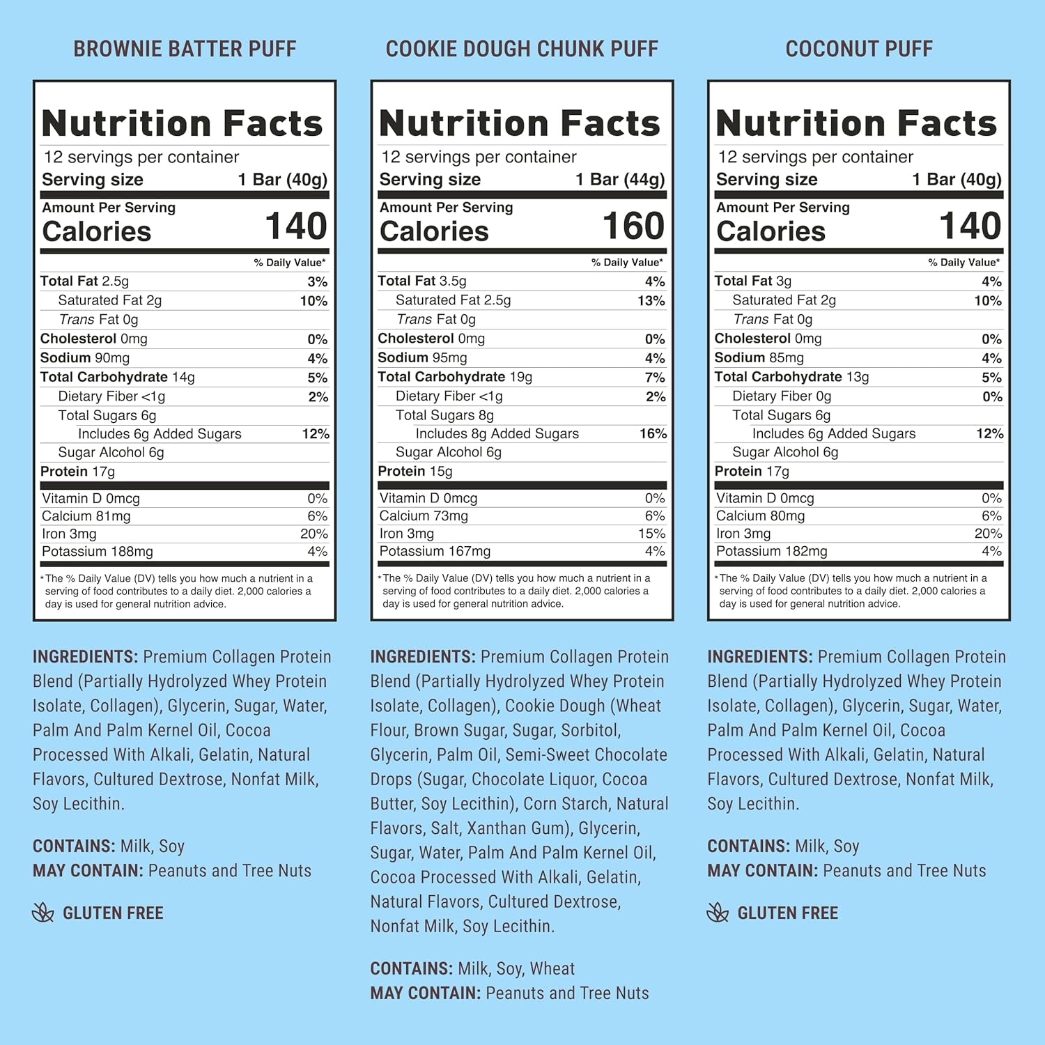 , Puff Protein Bars, Variety Pack, Collagen, On-The-Go Snacks, Breakfast Bar, Mixed Sampler, 12 Pack