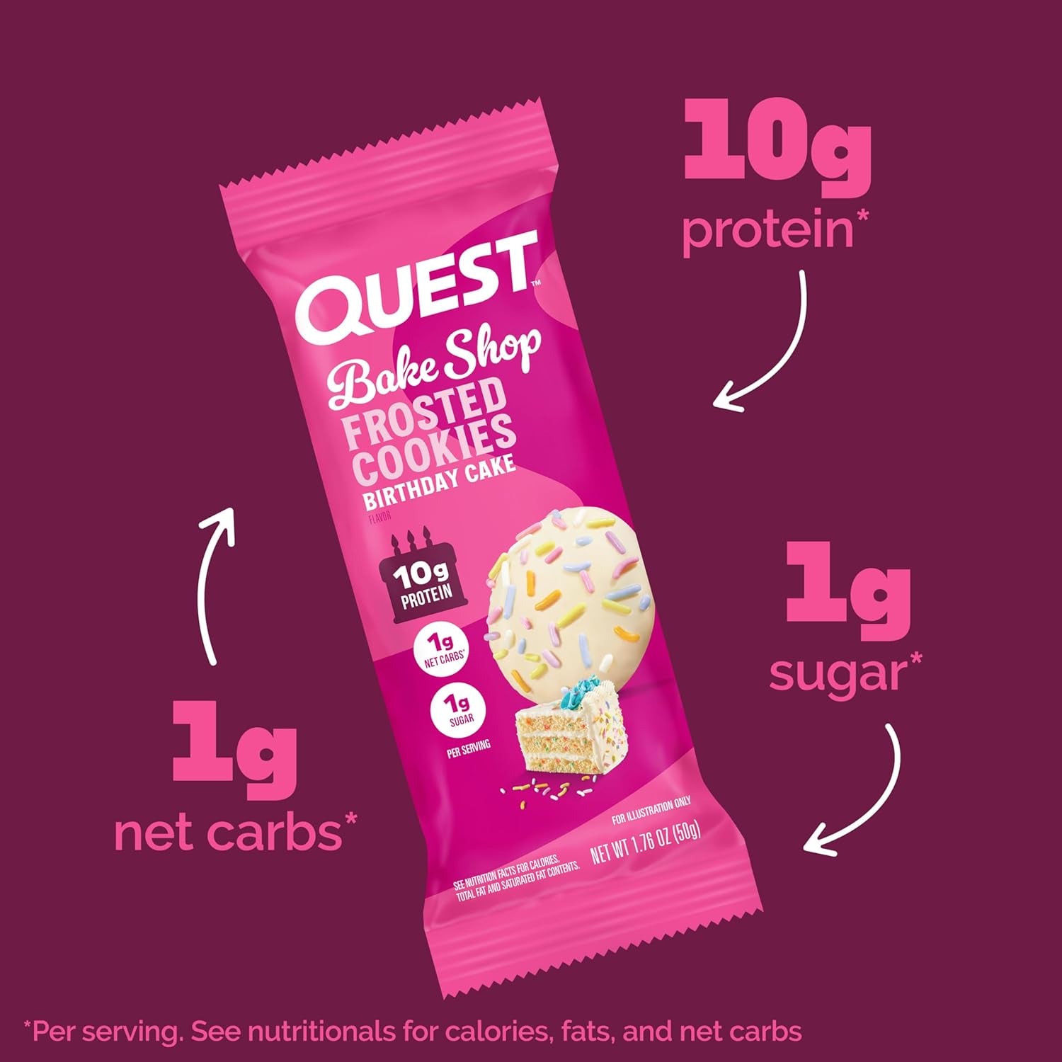 Nutrition Frosted Cookies Twin Pack, Birthday Cake, 1G Sugar, 10G Protein, 2G Net Carbs, Gluten Free, 8 Count(Pack of 1)