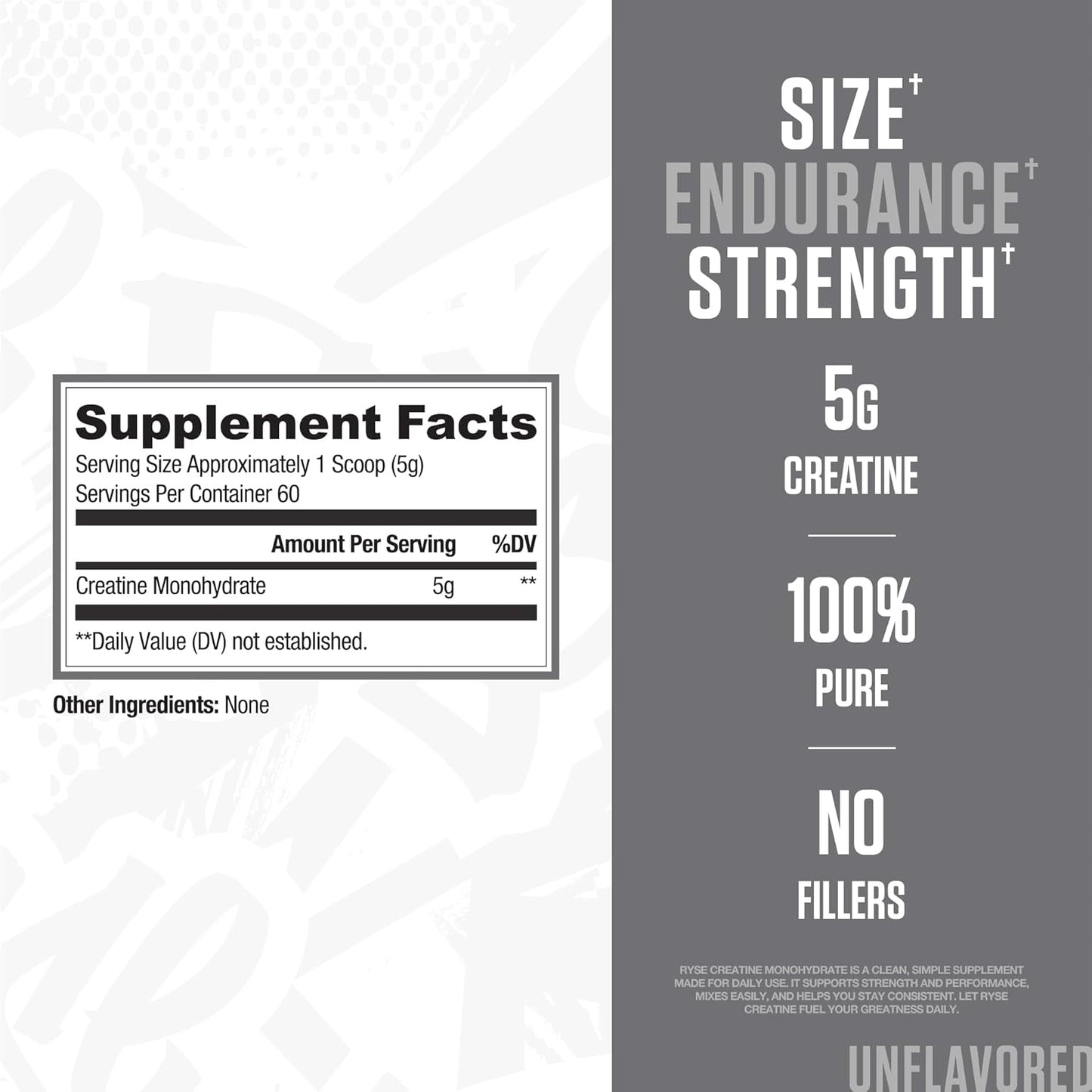 RYSE Creatine Monohydrate Powder - Unflavored - Supports Men & Women Lean Muscle Growth, Strength, Power, and Endurance - Helps Reduce Fatigue and Improve Workout Recovery - 60 Servings