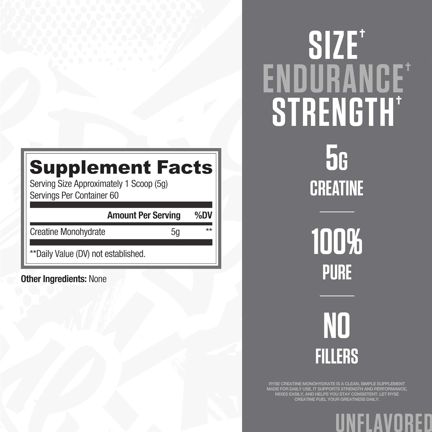 RYSE Creatine Monohydrate Powder - Unflavored - Supports Men & Women Lean Muscle Growth, Strength, Power, and Endurance - Helps Reduce Fatigue and Improve Workout Recovery - 60 Servings