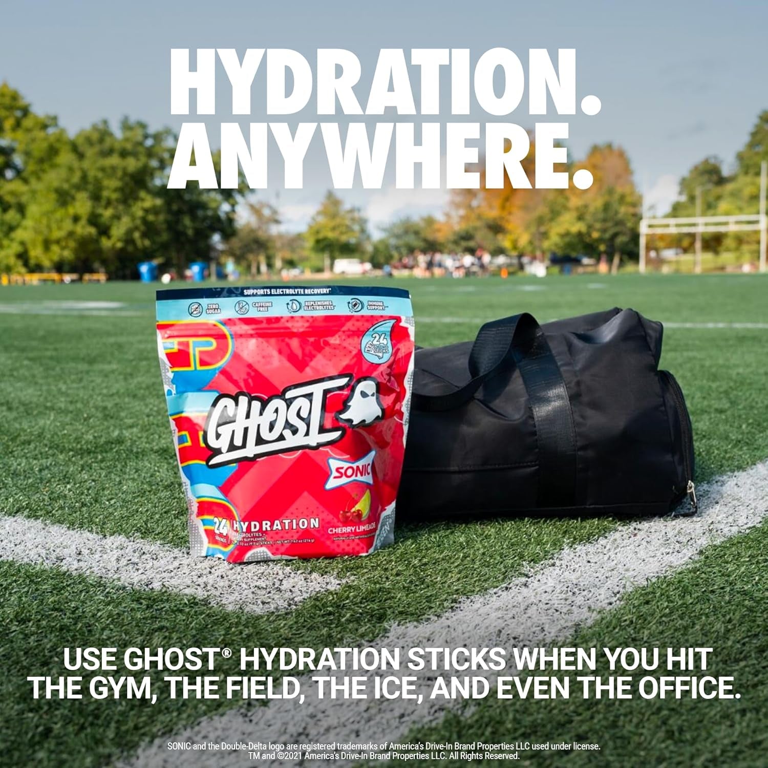 Hydration Packets, Sonic Cherry Limeade, 24 Sticks, Electrolyte Powder - Drink Mix Supplement with Magnesium, Potassium, Calcium, Vitamin C - Vegan Friendly, Free of Soy, Sugar & Gluten
