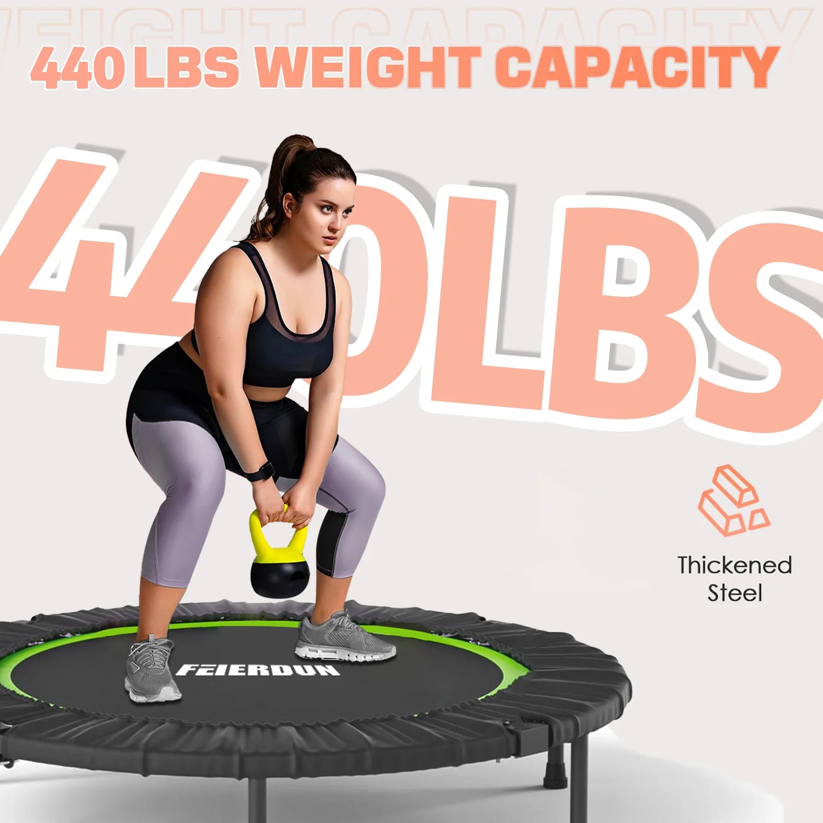 40" Foldable Trampoline, Fitness Rebounder with Adjustable Foam Handle, Exercise Trampoline for Adults/Kids Indoor/Garden Workout Max Load 330Lbs