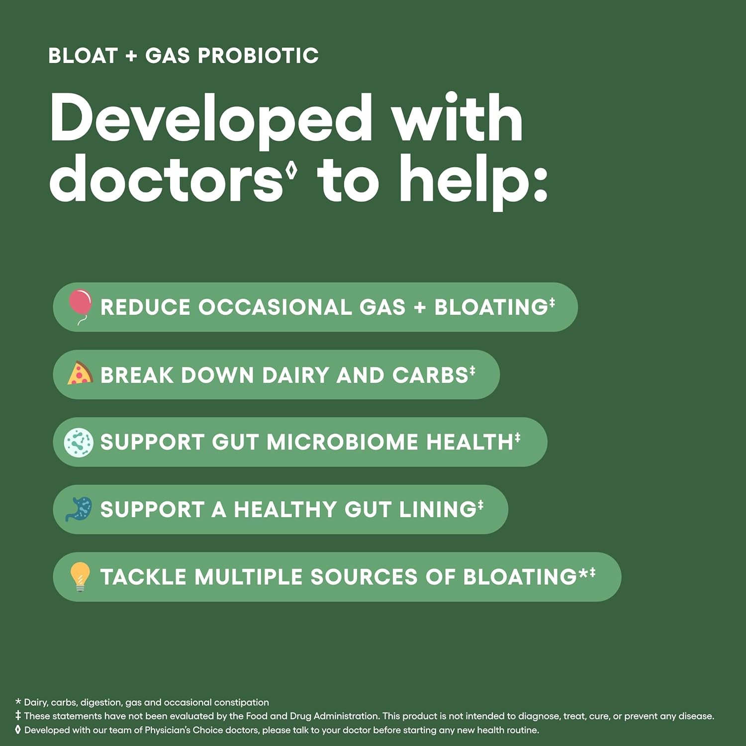 Bloat & Gas Probiotic 5-In-1 Proactive Support + Daily Relief - Digestion & Gut Health- Herbals, Digestive Enzymes, Post & Prebiotics - Gas Relief for Adults - Women & Men - 30Ct