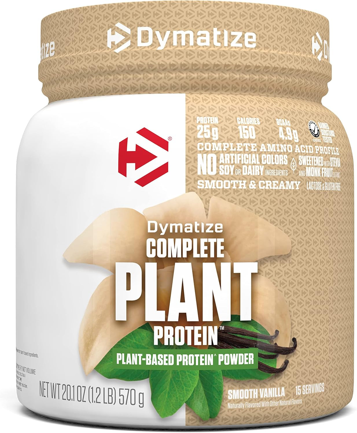 Vegan Plant Protein, Smooth Vanilla, 25G Protein, 4.8G Bcaas, Complete Amino Acid Profile, 15 Servings