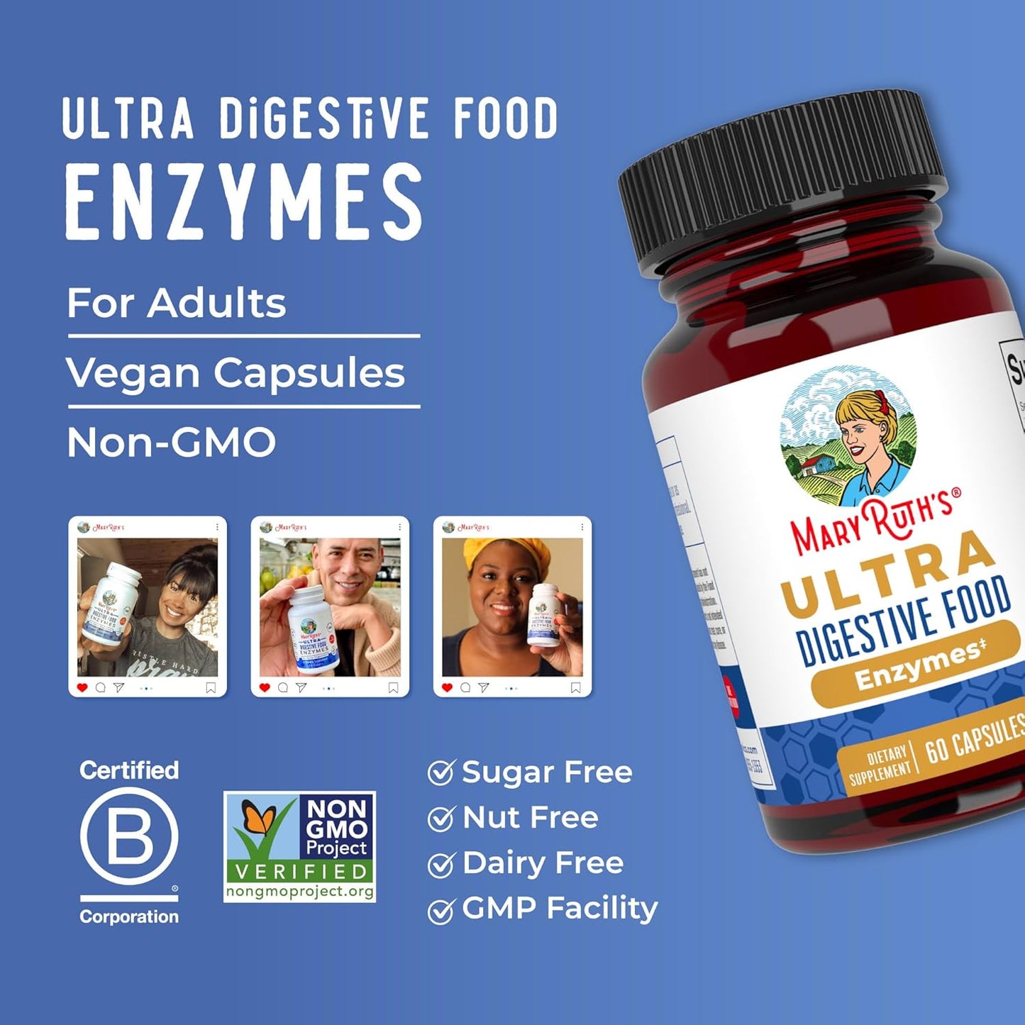Ultra Digestive Enzymes Capsules | up to 2 Month Supply | Supplement for Gut Health Support | Digestion & Immune Support with Amylase | Lipase & Lactase | Vegan | 60 Count