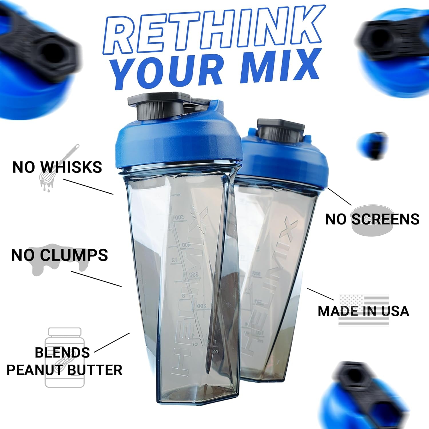 Helimix 2.0 Vortex Blender Shaker Bottle - Blue