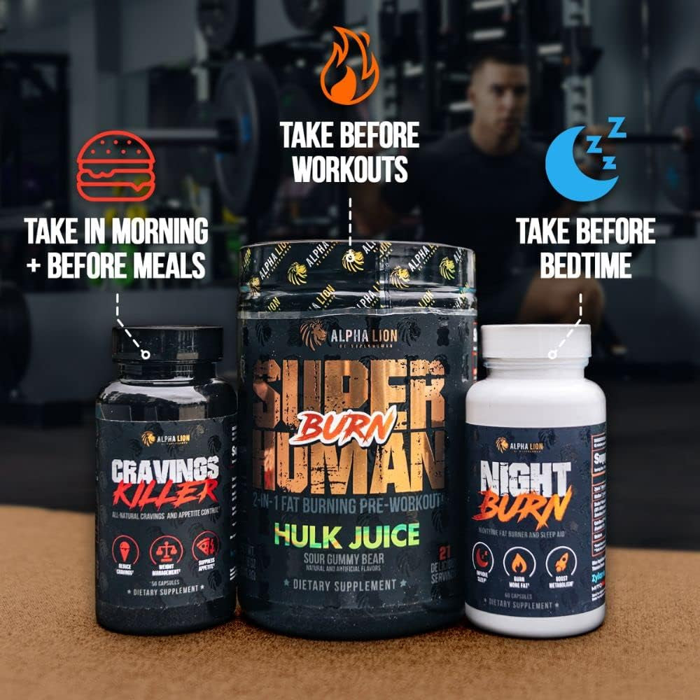 Alpha Lion Dad Bod Destroyer Stack – Superhuman Burn (Sour Gummy Bear) + Cravings Killer + Night Burn